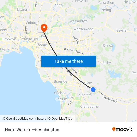 Narre Warren to Alphington map