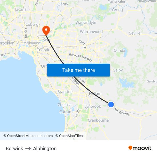 Berwick to Alphington map