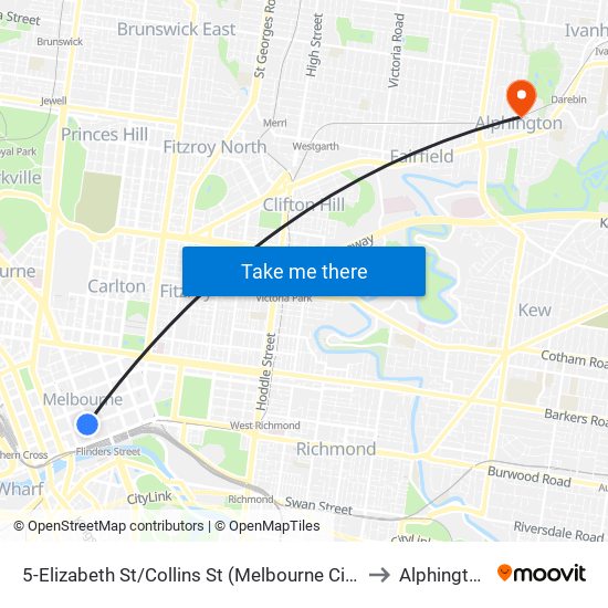 5-Elizabeth St/Collins St (Melbourne City) to Alphington map