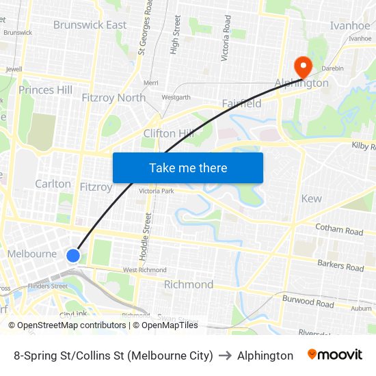 8-Spring St/Collins St (Melbourne City) to Alphington map