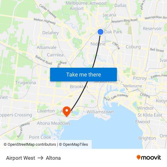 Airport West to Altona map