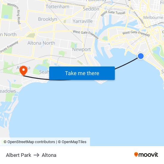 Albert Park to Altona map