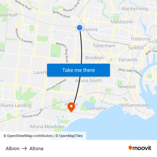 Albion to Altona map