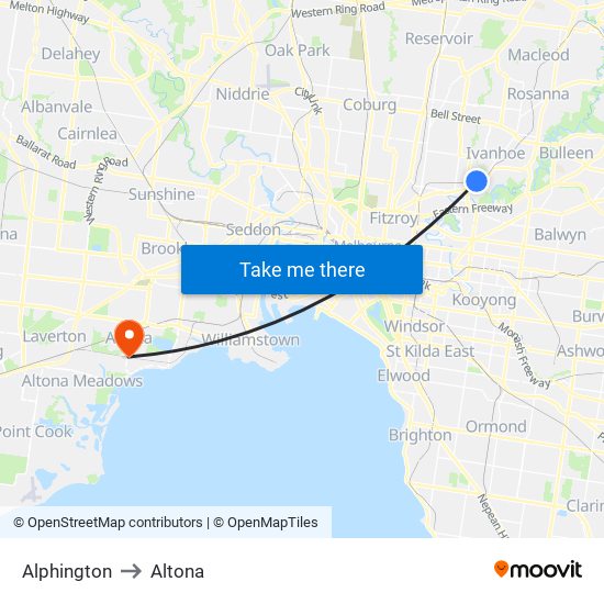 Alphington to Altona map