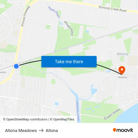 Altona Meadows to Altona map