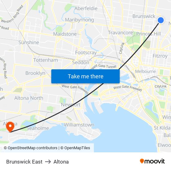 Brunswick East to Altona map