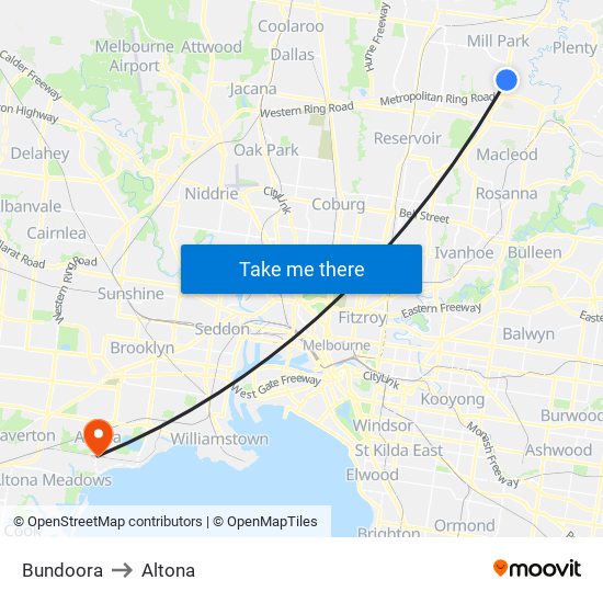 Bundoora to Altona map