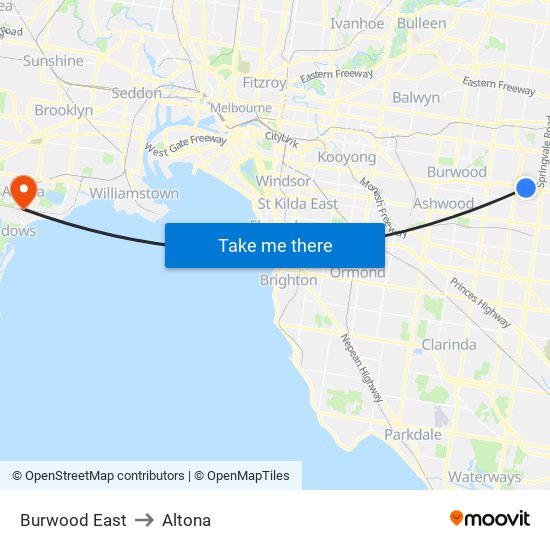 Burwood East to Altona map