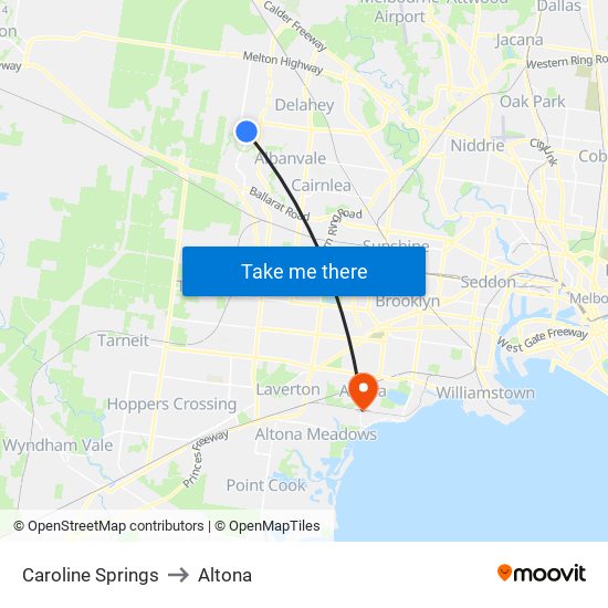 Caroline Springs to Altona map