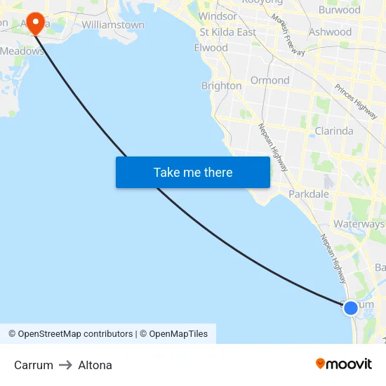 Carrum to Altona map
