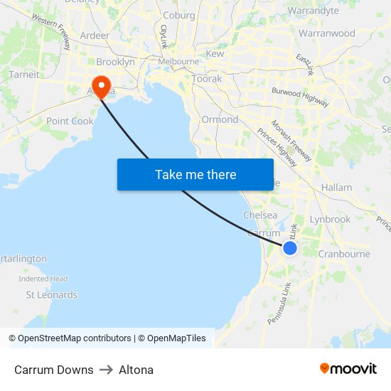 Carrum Downs to Altona map