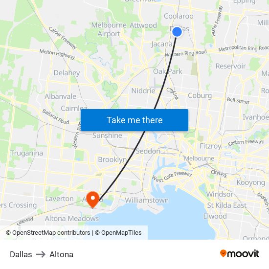 Dallas to Altona map