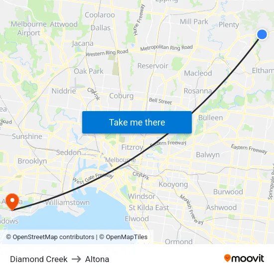 Diamond Creek to Altona map