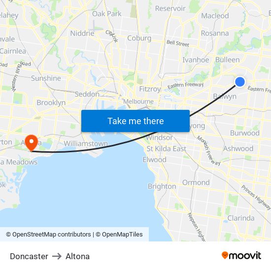 Doncaster to Altona map