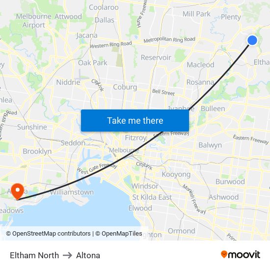 Eltham North to Altona map