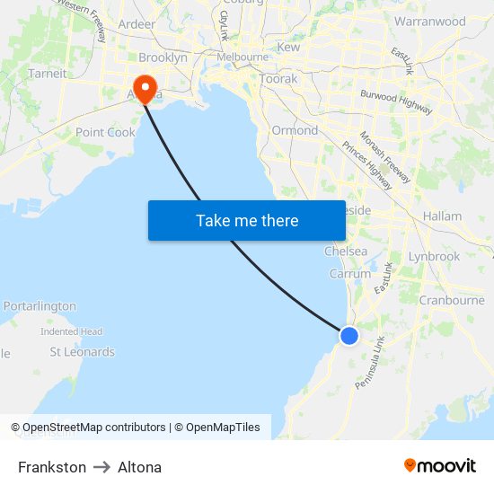 Frankston to Altona map