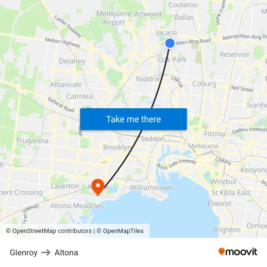 Glenroy to Altona map