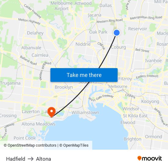 Hadfield to Altona map