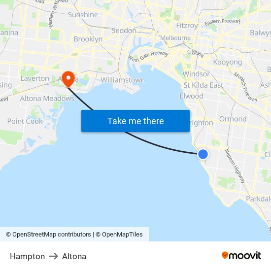 Hampton to Altona map