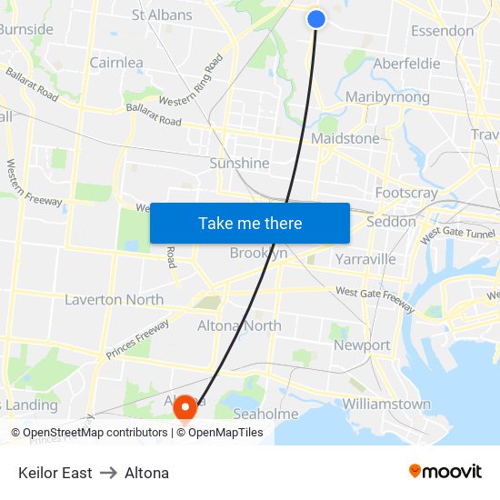 Keilor East to Altona map