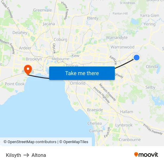Kilsyth to Altona map