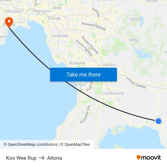 Koo Wee Rup to Altona map