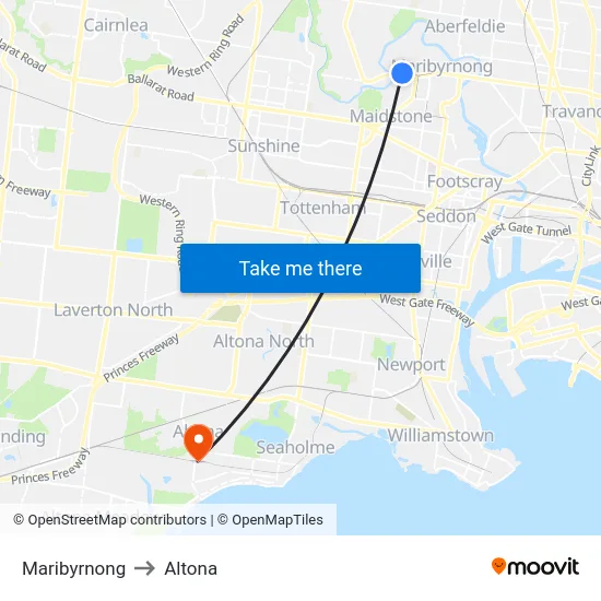 Maribyrnong to Altona map