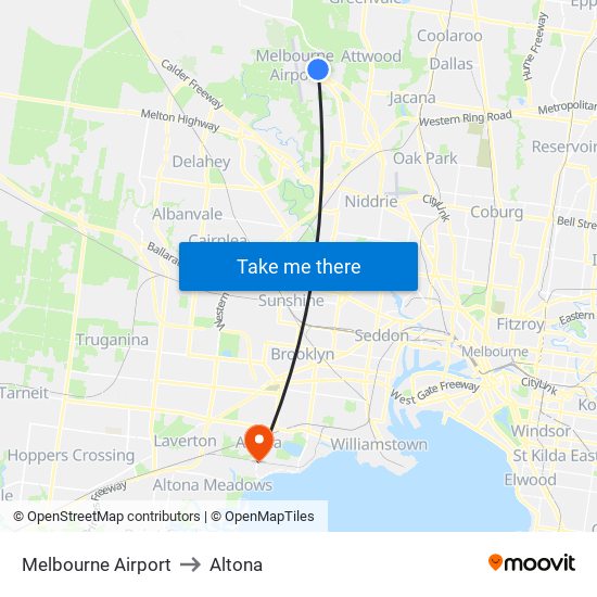 Melbourne Airport to Altona map