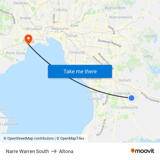 Narre Warren South to Altona map