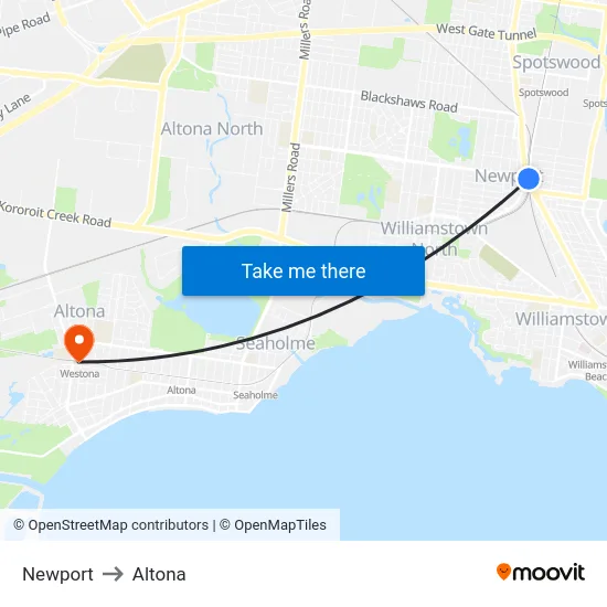 Newport to Altona map