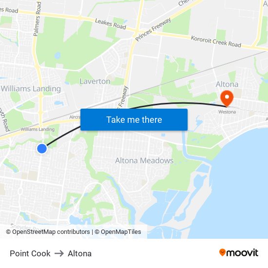 Point Cook to Altona map