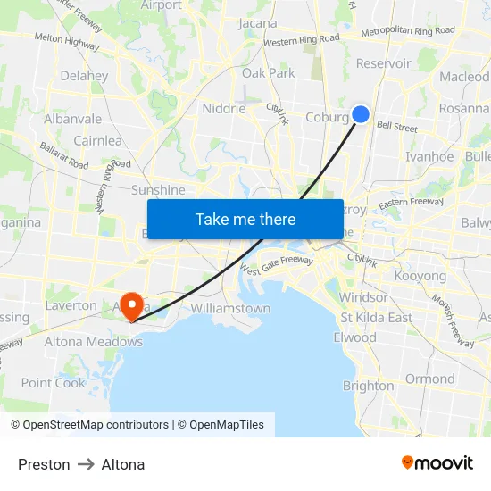 Preston to Altona map