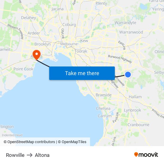 Rowville to Altona map