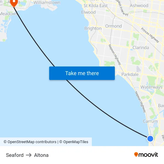 Seaford to Altona map