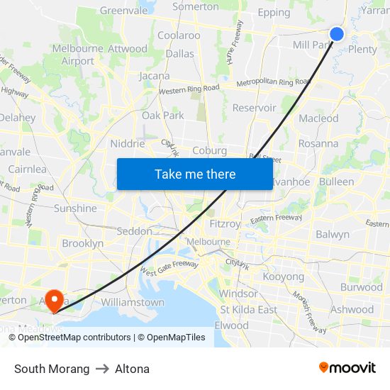 South Morang to Altona map