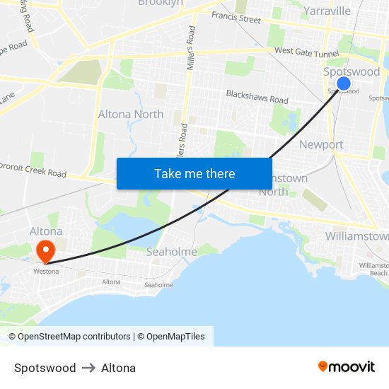 Spotswood to Altona map