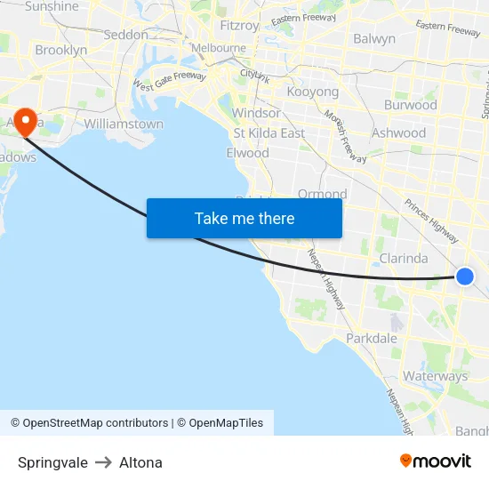 Springvale to Altona map
