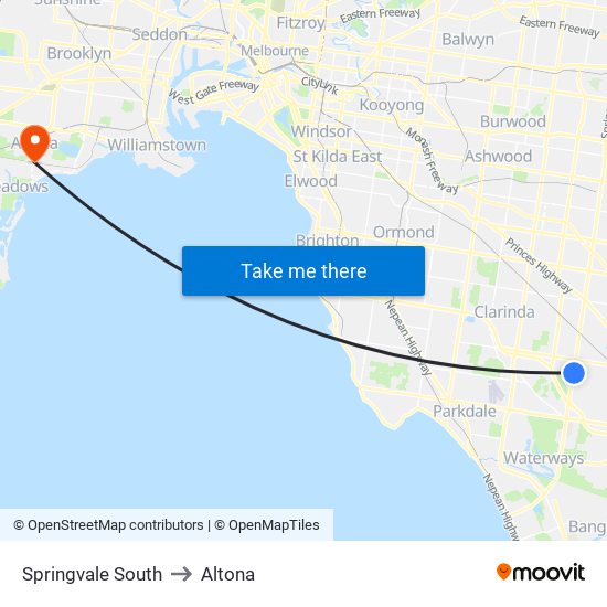 Springvale South to Altona map