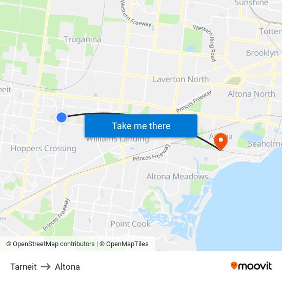 Tarneit to Altona map