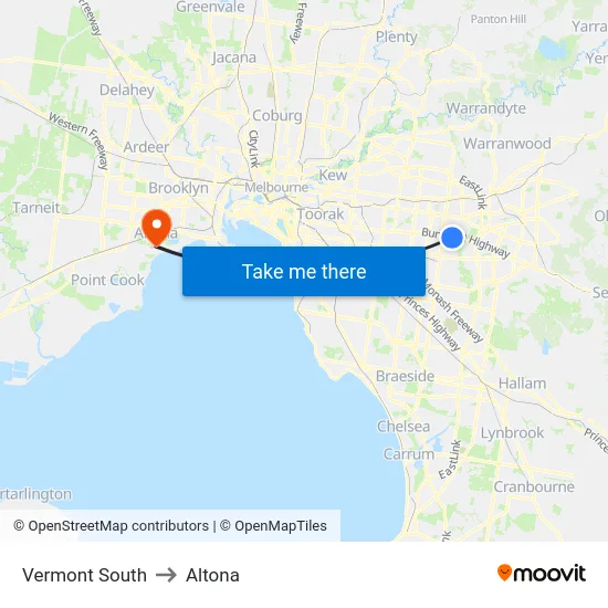 Vermont South to Altona map