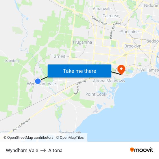 Wyndham Vale to Altona map