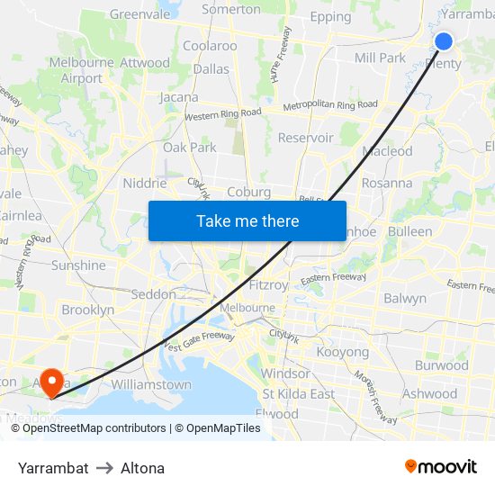 Yarrambat to Altona map