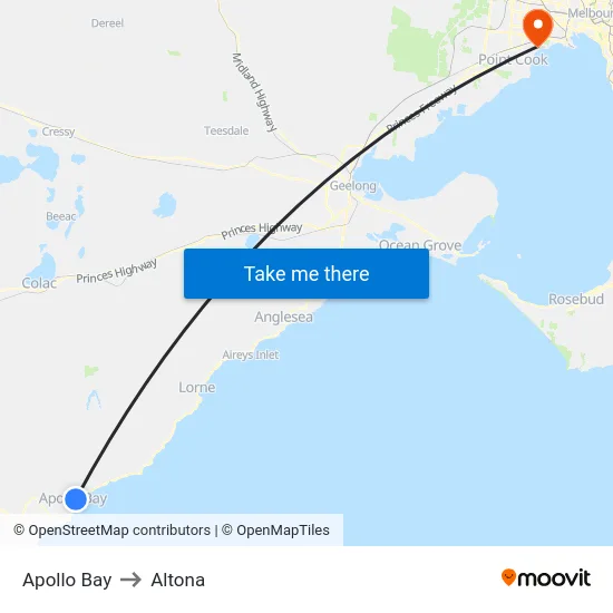 Apollo Bay to Altona map