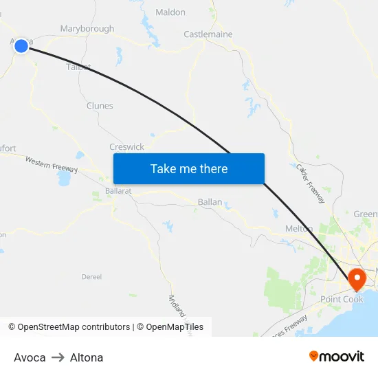 Avoca to Altona map