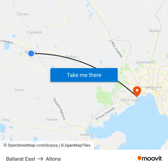 Ballarat East to Altona map