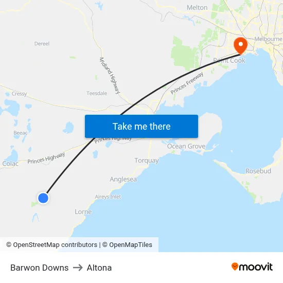 Barwon Downs to Altona map
