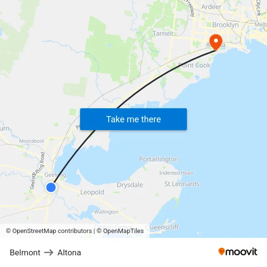 Belmont to Altona map