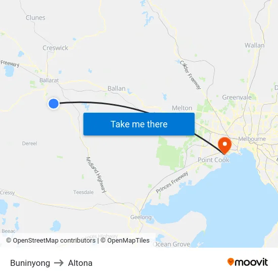 Buninyong to Altona map