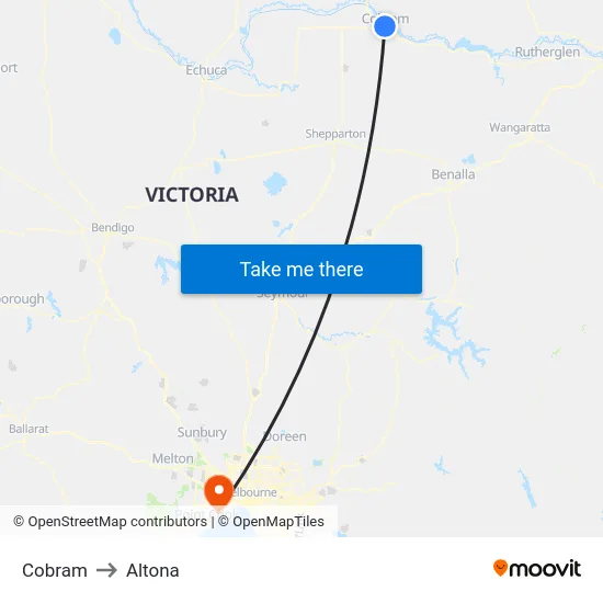 Cobram to Altona map