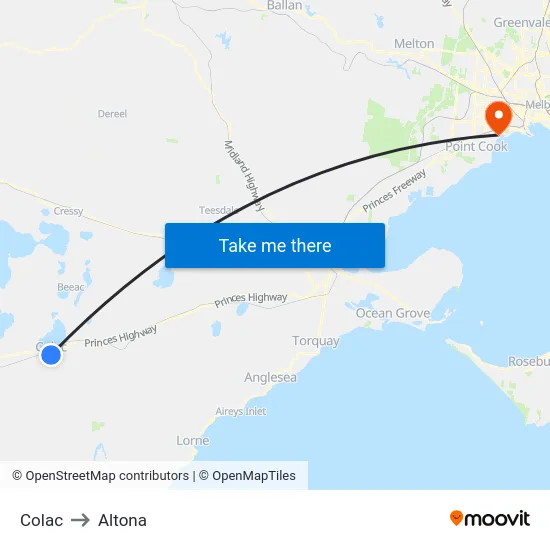 Colac to Altona map